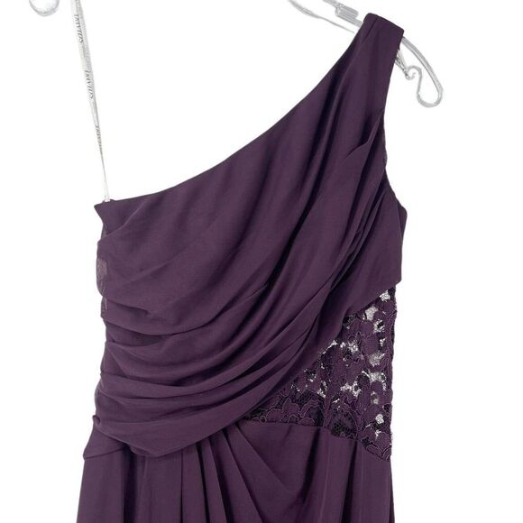 Davids Bridal Bridesmaid Dress Plumb Purple Size 2 One Shoulder Maxi Lace Panel - Picture 5 of 9